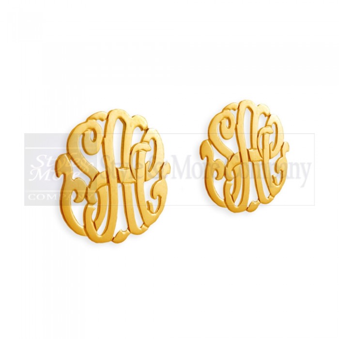 1/2 inch 24K Gold Plated Sterling Silver Cutout Personalized Initial Earrings