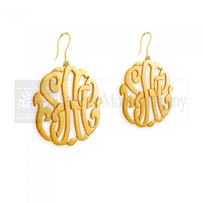 1/2 inch 24K Gold Plated Sterling Silver Cutout Personalized Initial French Wire Earrings