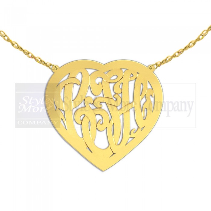 1 1/2 inch 24K Gold Plated Sterling Silver Handcrafted Cutout in Heart Border Personalized Initial Necklace