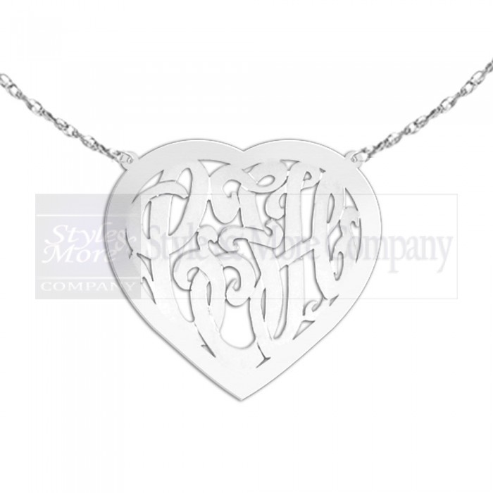 1 1/2 inch Sterling Silver Handcrafted Cutout in Heart Border Personalized Initial Necklace