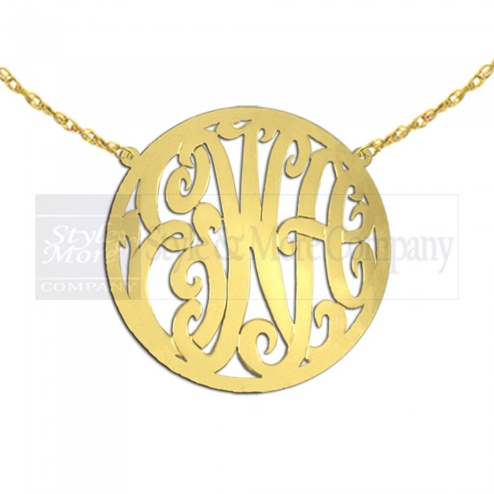 1 1/2 inch 24K Gold Plated Sterling Silver Handcrafted Cutout in Circle Border Personalized Initial Necklace