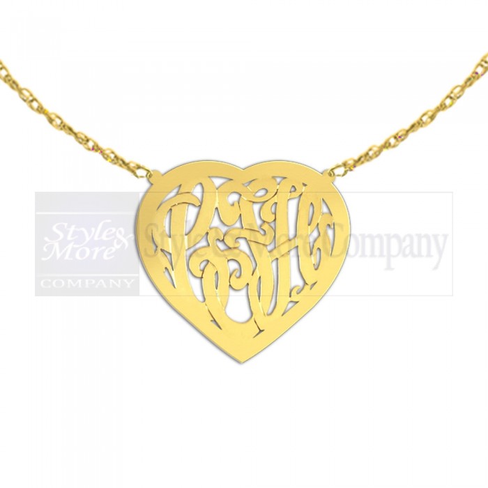 1 inch 24K Gold Plated Sterling Silver Handcrafted Cutout in Heart Border Personalized Initial Necklace