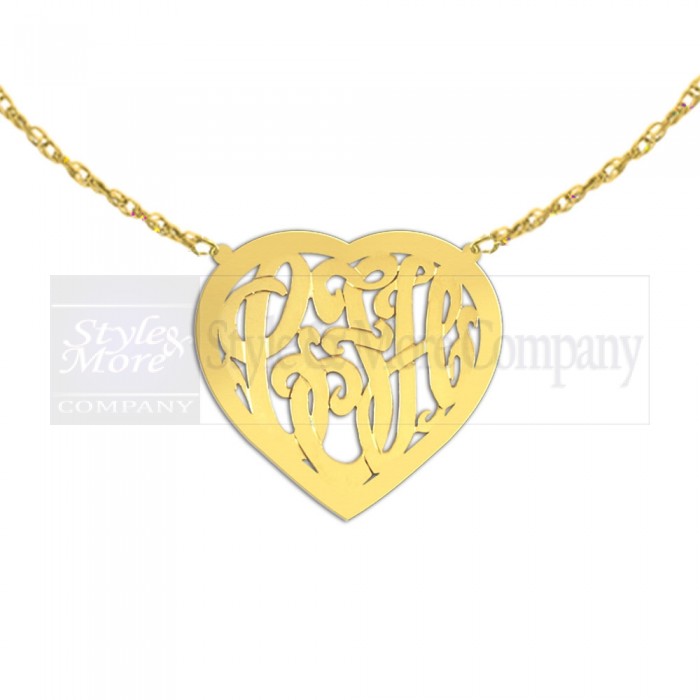 1 inch 24K Gold Plated Sterling Silver Handcrafted Cutout in Heart Border Personalized Initial Necklace