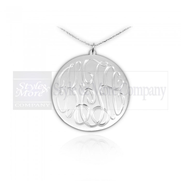 1 1/4 inch Sterling Silver Hand Engraved Personalized Initial Necklace