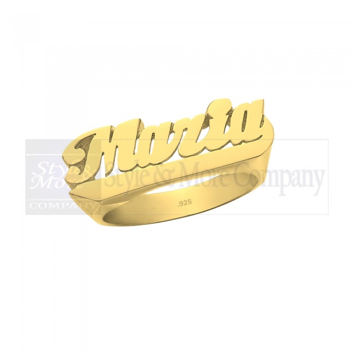 24K Gold Plated Sterling Silver Personalized Name Ring with Name of Your Choice Size 5 thru 10 Made in USA