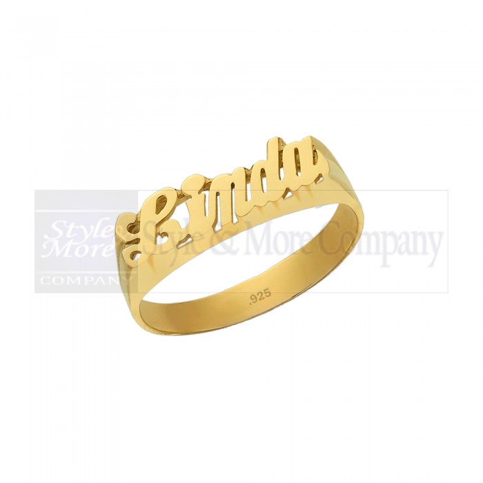 24K Gold Plated Sterling Silver Personalized Name Ring with Name of Your Choice Size 5 thru 10 Made in USA