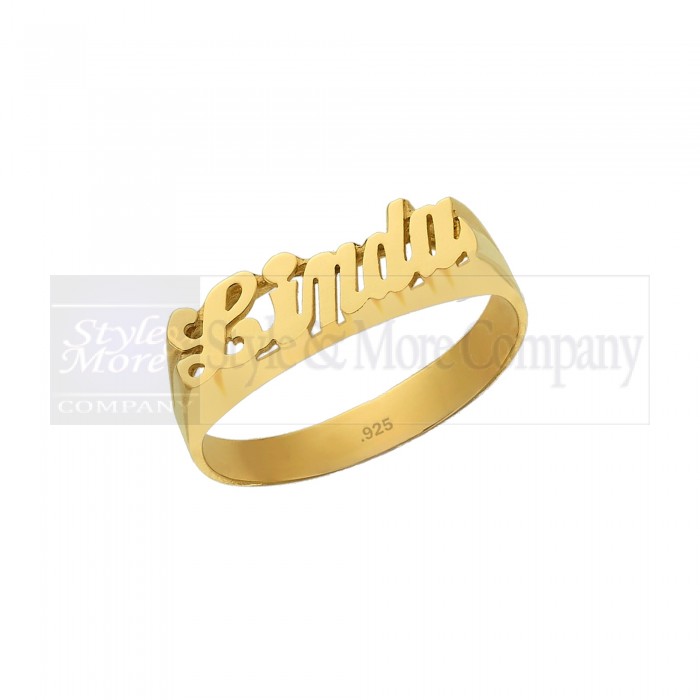 24K Gold Plated Sterling Silver Personalized Name Ring with Name of Your Choice Size 5 thru 10 Made in USA