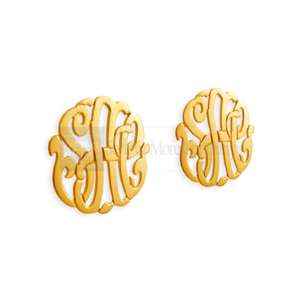 1/2 inch 24K Gold Plated Sterling Silver Cutout Personalized Initial Earrings