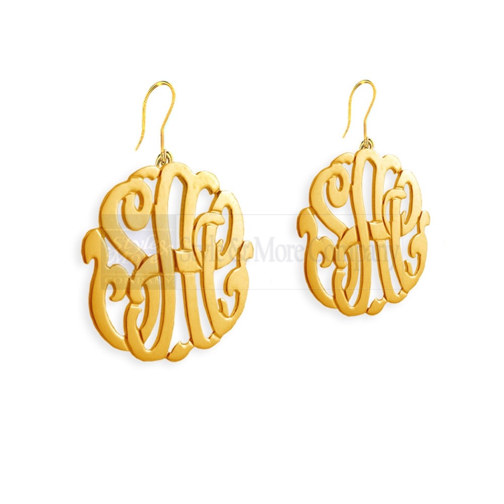 1/2 inch 24K Gold Plated Sterling Silver Cutout Personalized Initial French Wire Earrings