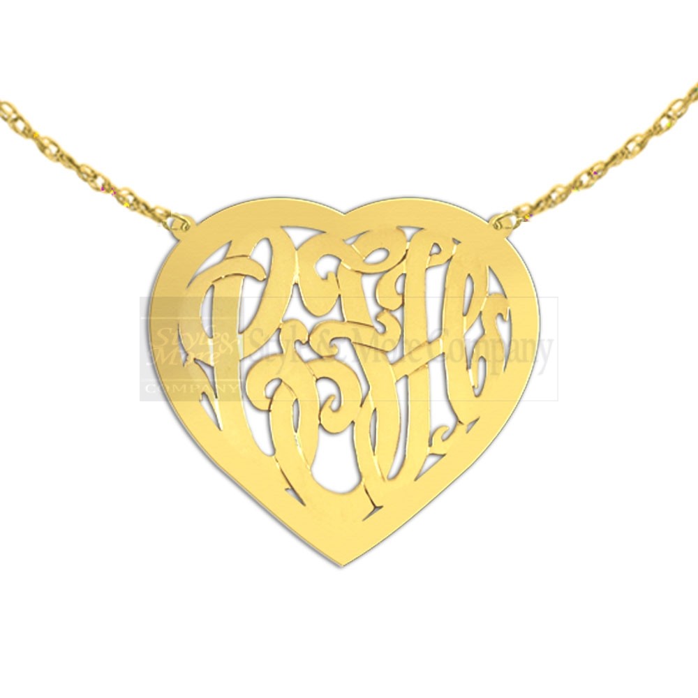 1 1/2 inch 24K Gold Plated Sterling Silver Handcrafted Cutout in Heart Border Personalized Initial Necklace
