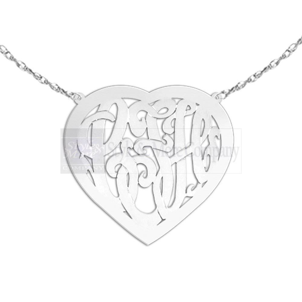 1 1/2 inch Sterling Silver Handcrafted Cutout in Heart Border Personalized Initial Necklace