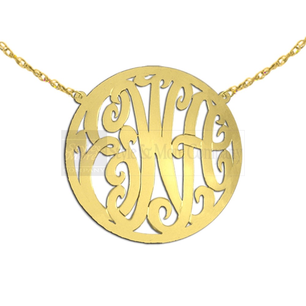 1 1/2 inch 24K Gold Plated Sterling Silver Handcrafted Cutout in Circle Border Personalized Initial Necklace
