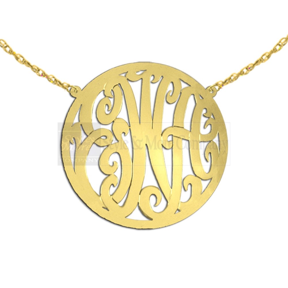 1 1/2 inch 24K Gold Plated Sterling Silver Handcrafted Cutout in Circle Border Personalized Initial Necklace
