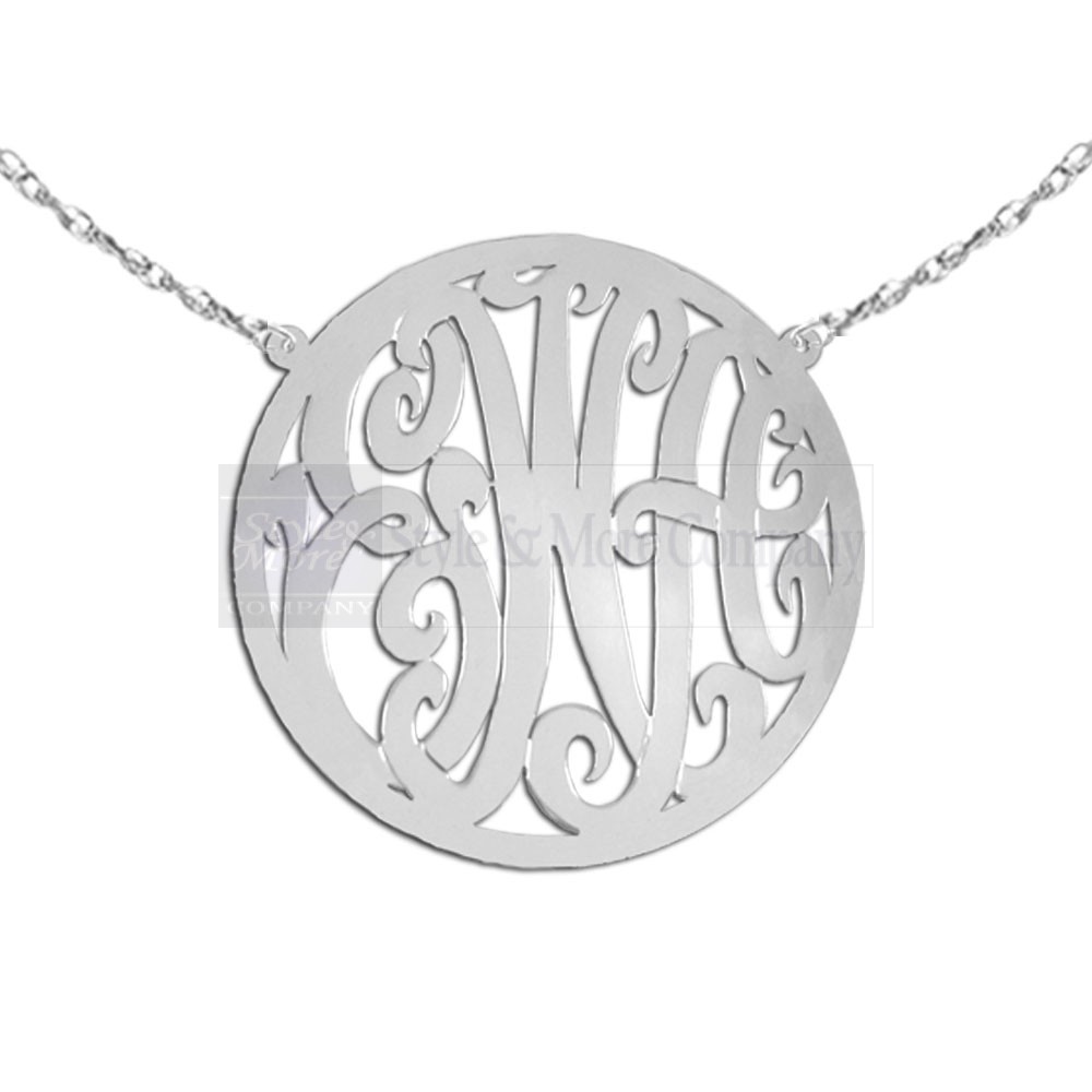 1 1/2 inch Sterling Silver Handcrafted Cutout in Circle Border Personalized Initial Necklace