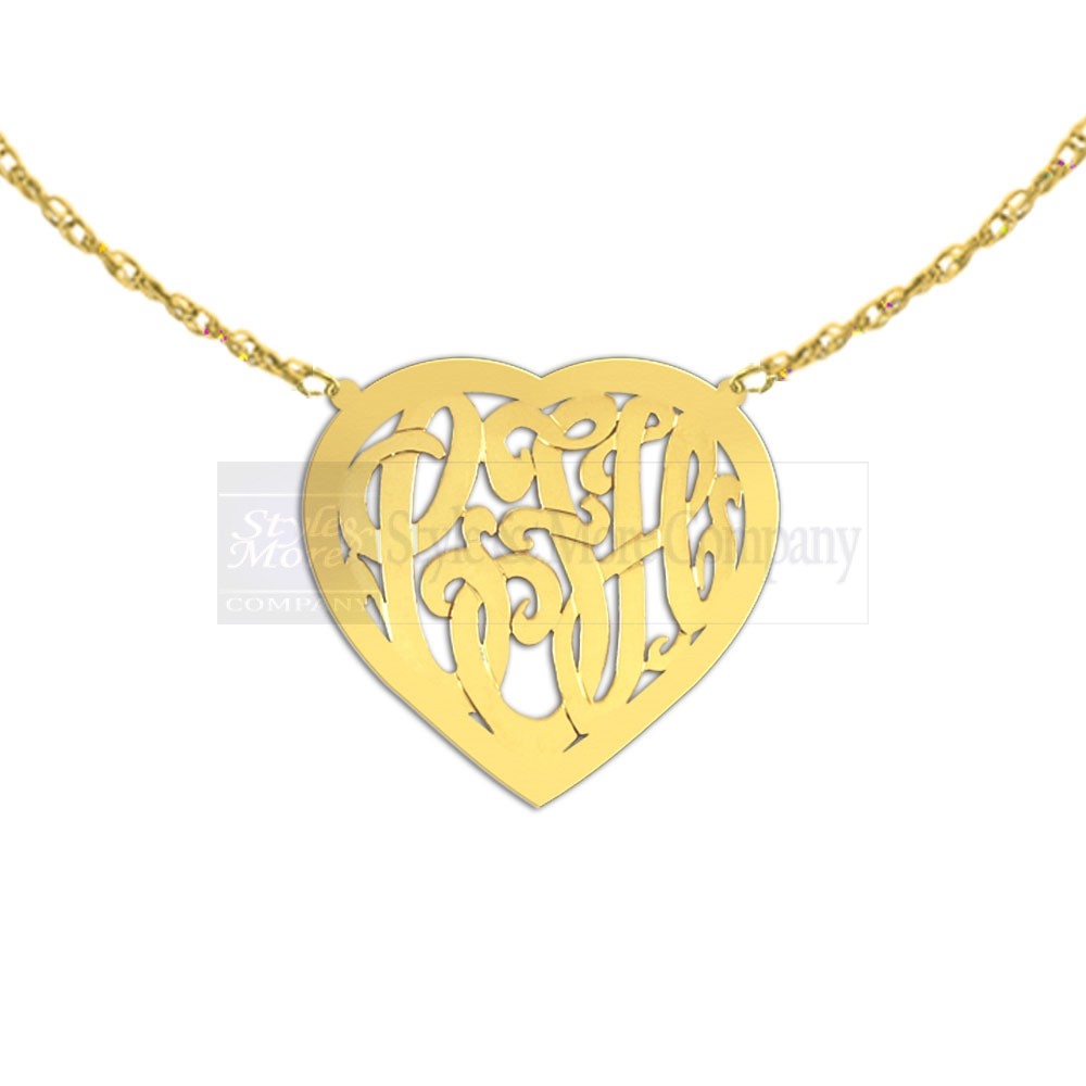 1 inch 24K Gold Plated Sterling Silver Handcrafted Cutout in Heart Border Personalized Initial Necklace