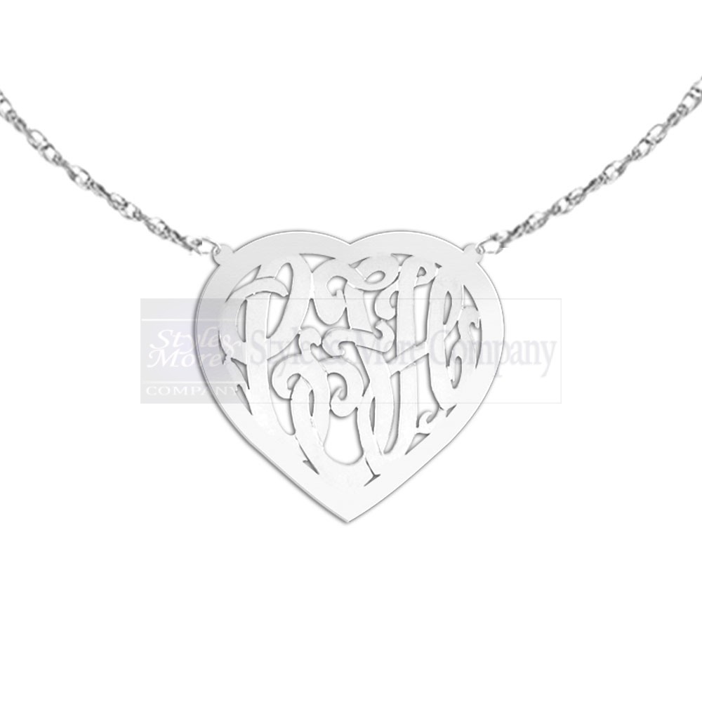 1 inch Sterling Silver Handcrafted Cutout in Heart Border Personalized Initial Necklace