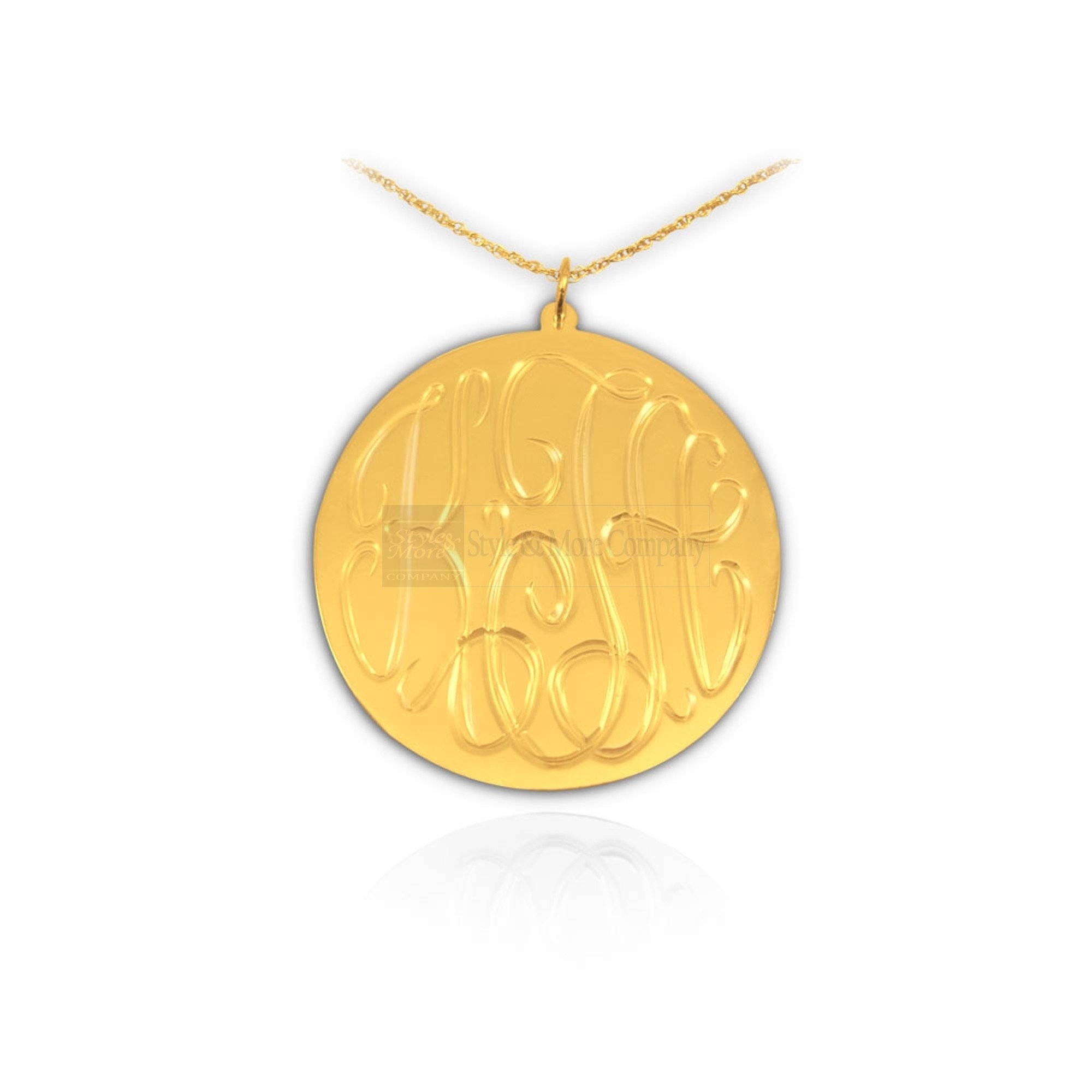 1 1/4 inch 24K Gold Plated Sterling Silver Hand Engraved Personalized Initial Necklace