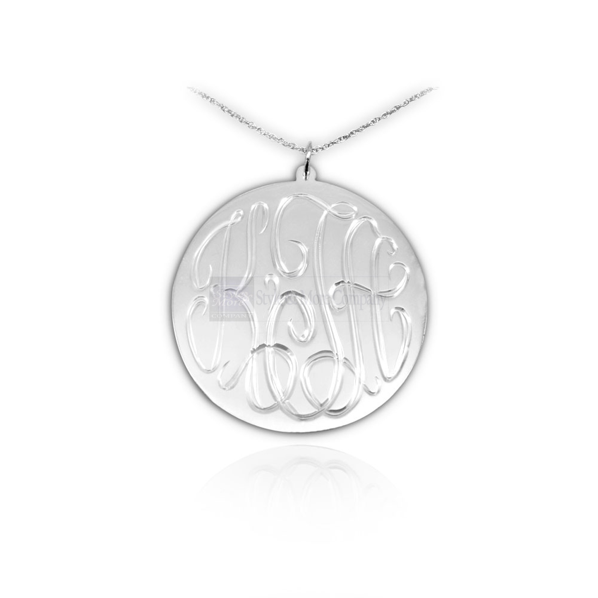 1 1/4 inch Sterling Silver Hand Engraved Personalized Initial Necklace