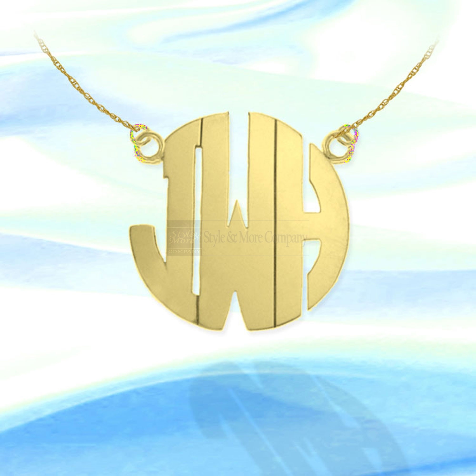 1 1/4 inch 24K Gold Plated Sterling Silver Handcrafted Cutout Personalized Initial Necklace