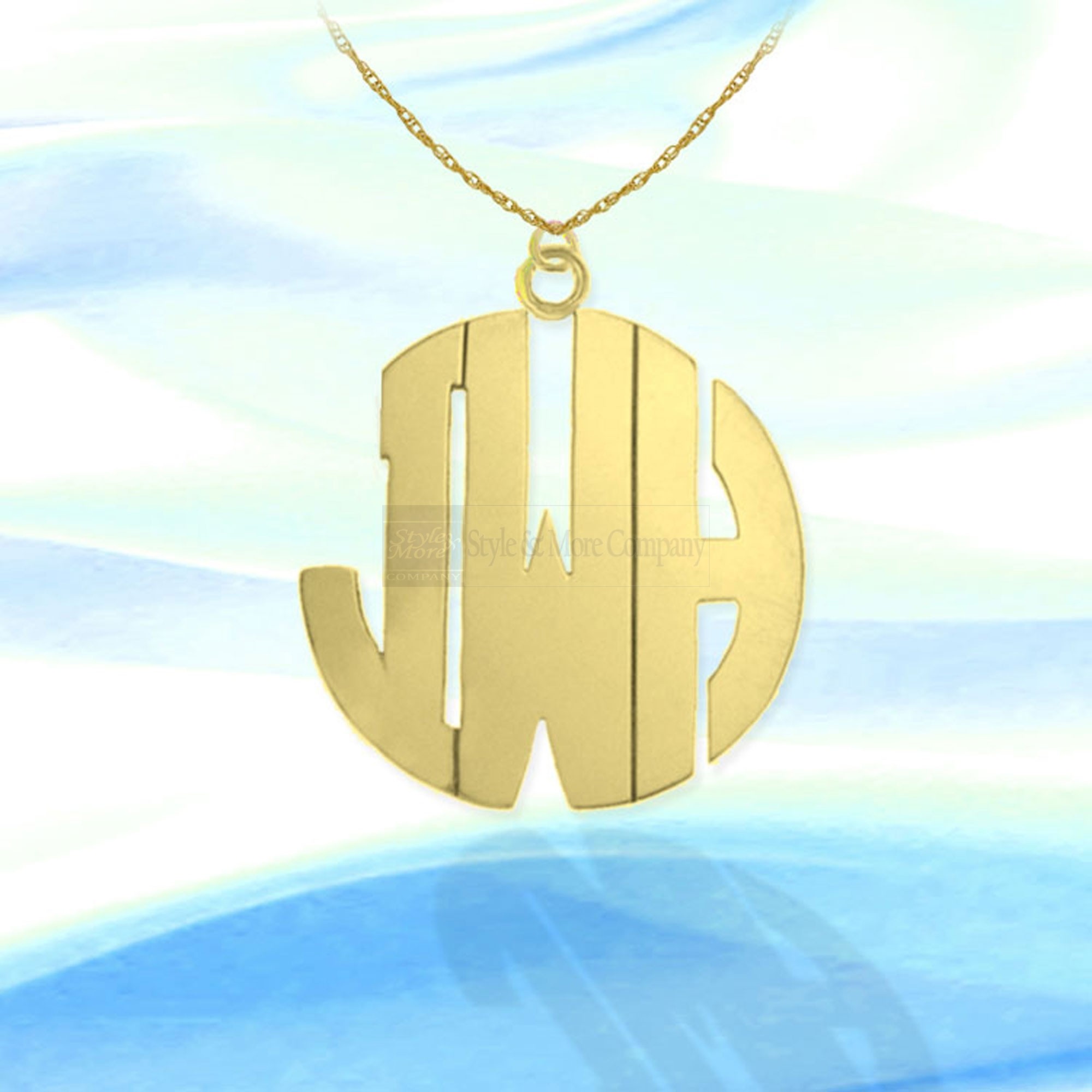 1 1/4 inch 24K Gold Plated Sterling Silver Handcrafted Cutout Personalized Initial Necklace