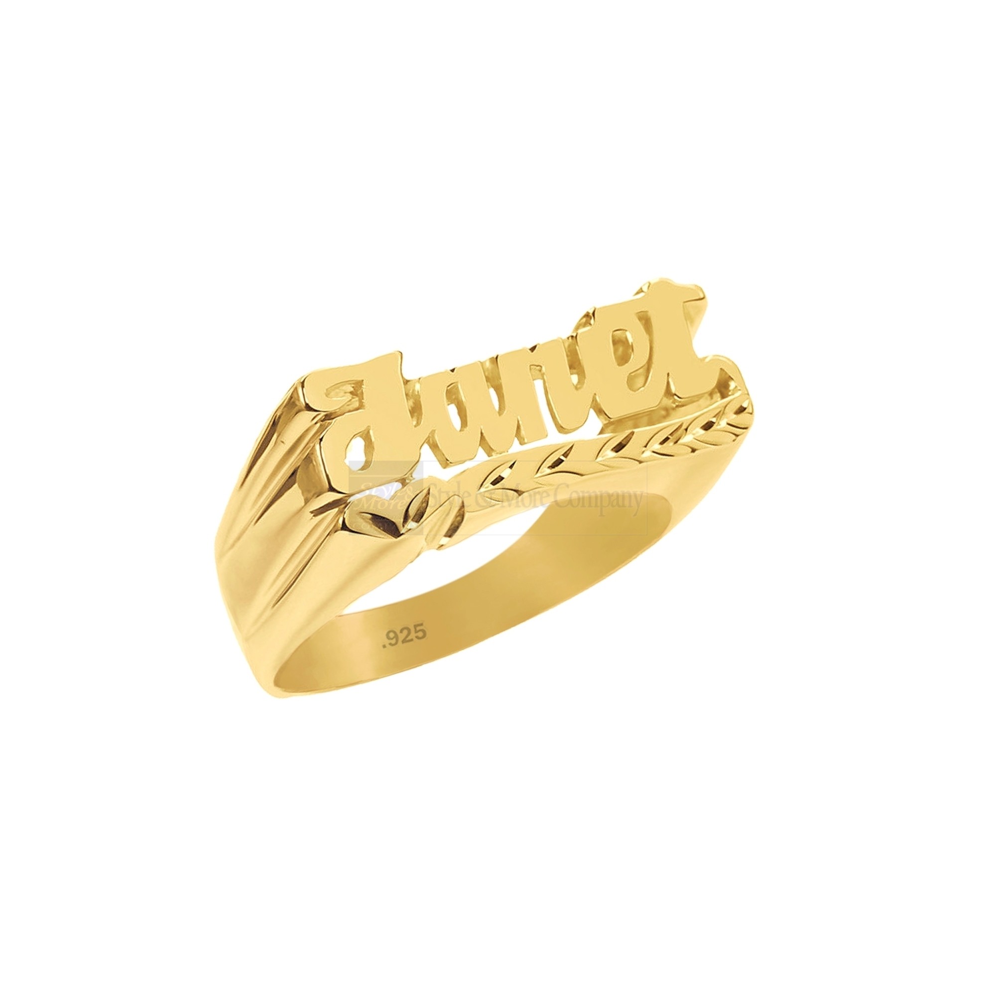 24K Gold Plated Sterling Silver Personalized Name Ring with Name of Your Choice Size 5 thru 10 Made in USA