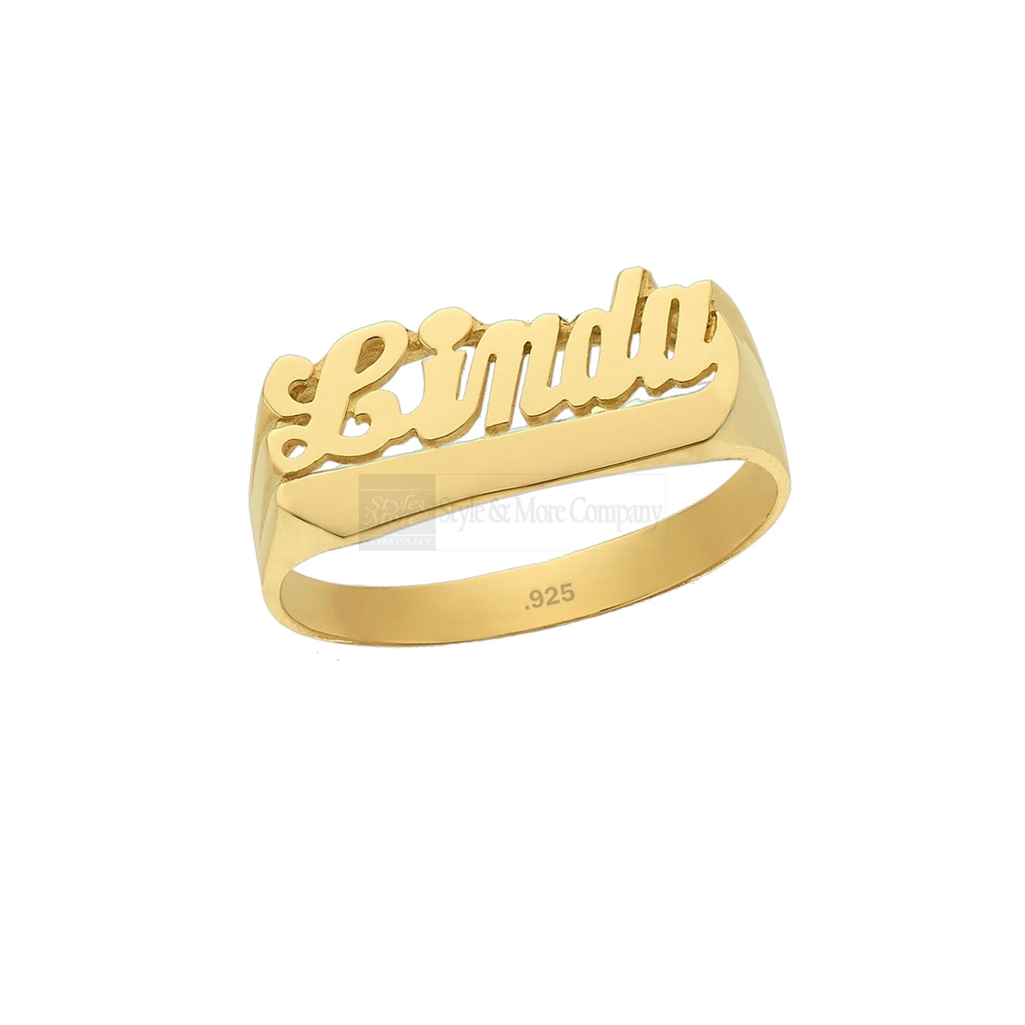 24K Gold Plated Sterling Silver Personalized Name Ring with Name of Your Choice Size 5 thru 10 Made in USA