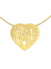 1 1/2 inch 24K Gold Plated Sterling Silver Handcrafted Cutout in Heart Border Personalized Initial Necklace