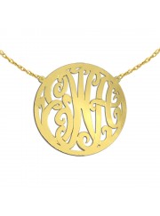 1 1/2 inch 24K Gold Plated Sterling Silver Handcrafted Cutout in Circle Border Personalized Initial Necklace