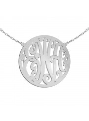 1 1/2 inch Sterling Silver Handcrafted Cutout in Circle Border Personalized Initial Necklace