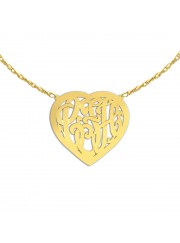 1 inch 24K Gold Plated Sterling Silver Handcrafted Cutout in Heart Border Personalized Initial Necklace