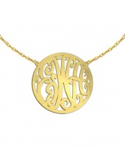 1 inch 24K Gold Plated Sterling Silver Handcrafted Cutout in Circle Border Personalized Initial Necklace