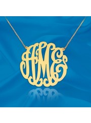 2 inch 24K Gold Plated Sterling Silver Handcrafted Cutout Personalized Monogram Necklace