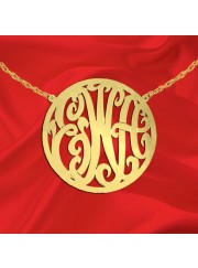 1 1/2 inch 24K Gold Plated Sterling Silver Handcrafted Cutout in Circle Border Personalized Initial Necklace