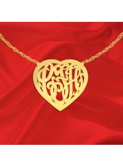 1 inch 24K Gold Plated Sterling Silver Handcrafted Cutout in Heart Border Personalized Initial Necklace